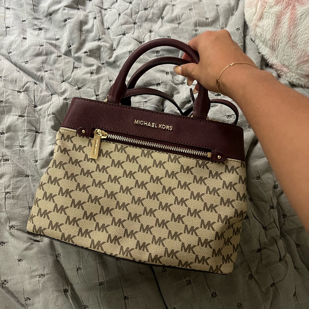Michael Kors Burgundy and Tan Hailee Bag